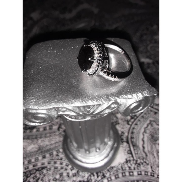 Black Sapphire & Diamond Ring Sz 7 - 925 Silver Cocktail Ring NIB - Picture 4 of 5